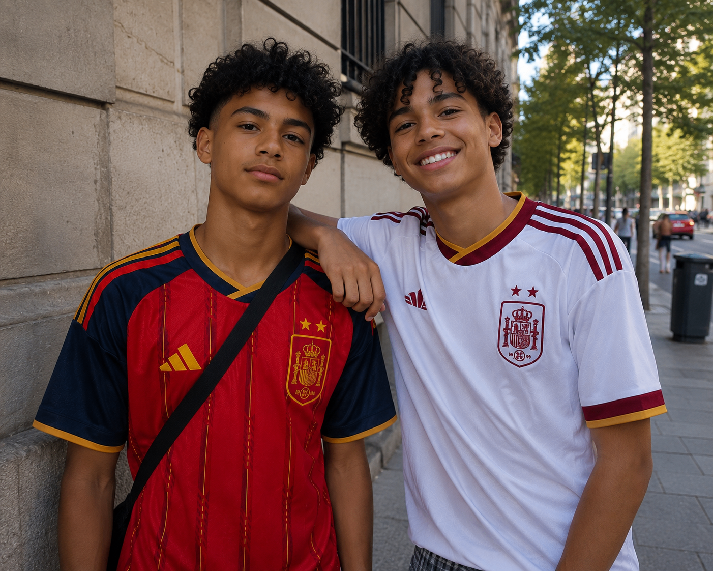 Foto de Diego y Hugo con la camiseta LA ROJA