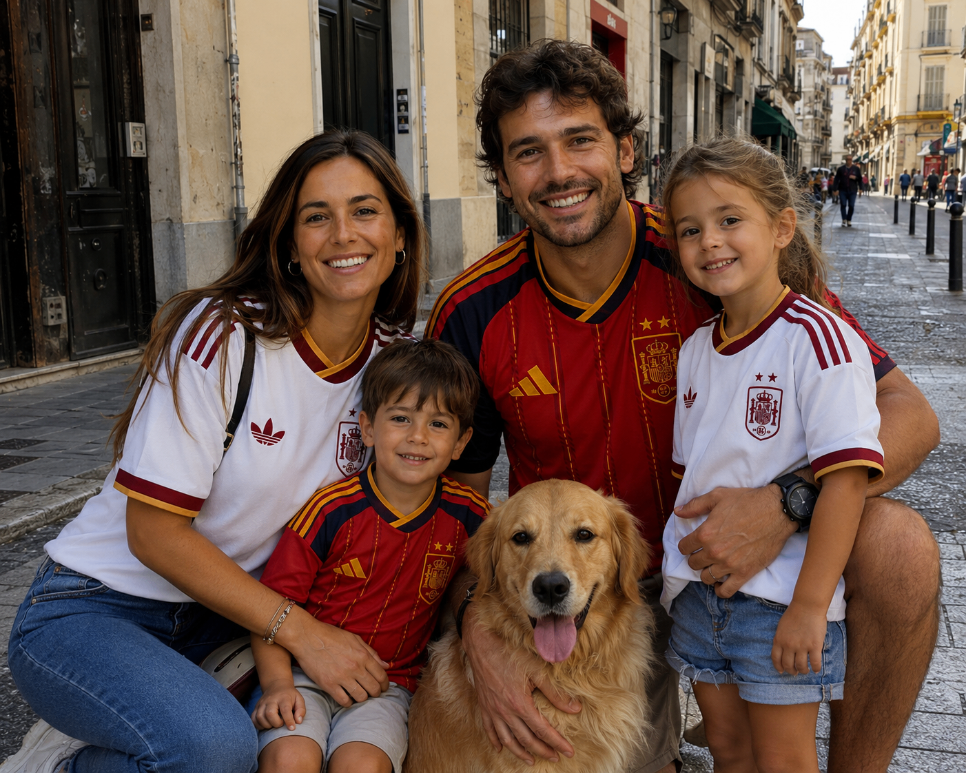 Foto de Familia Fernández con la camiseta LA ROJA