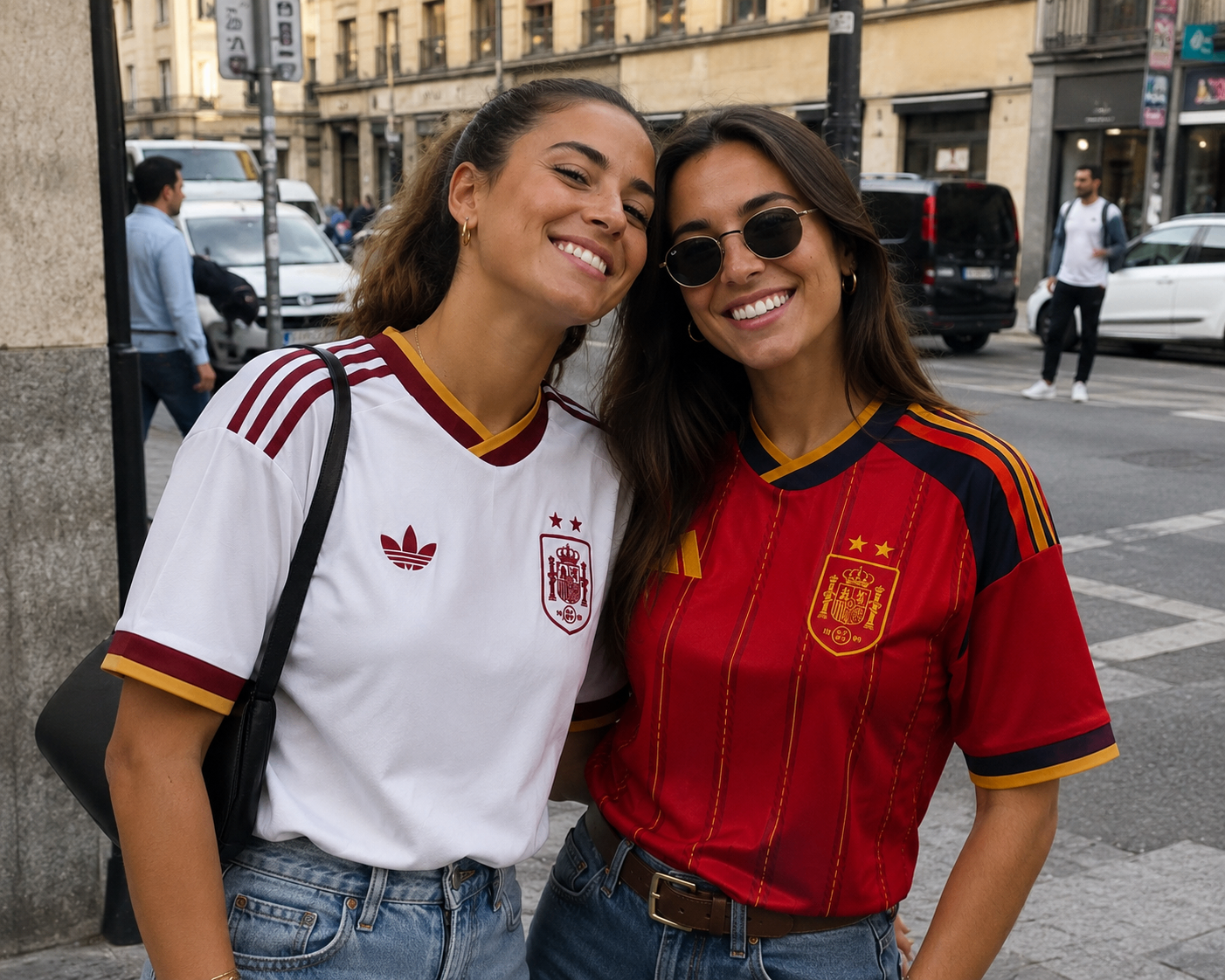 Foto de Elena y Sara con la camiseta LA ROJA
